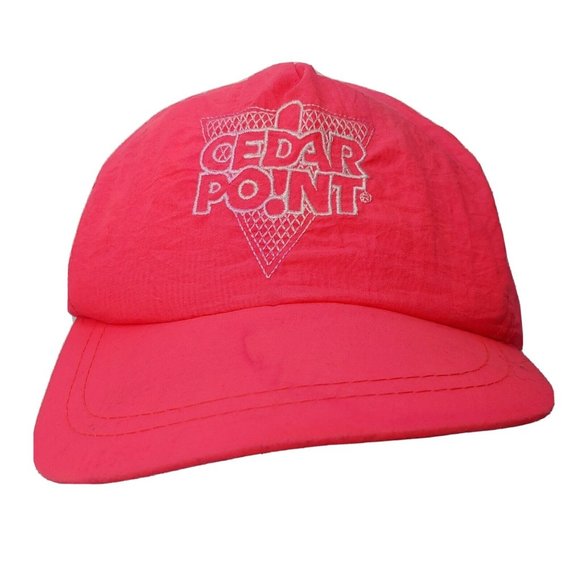 Vintage Cedar Point Pink Neon Nylon Cap Embroidered Retro Has Marks Snap Back - Picture 1 of 12